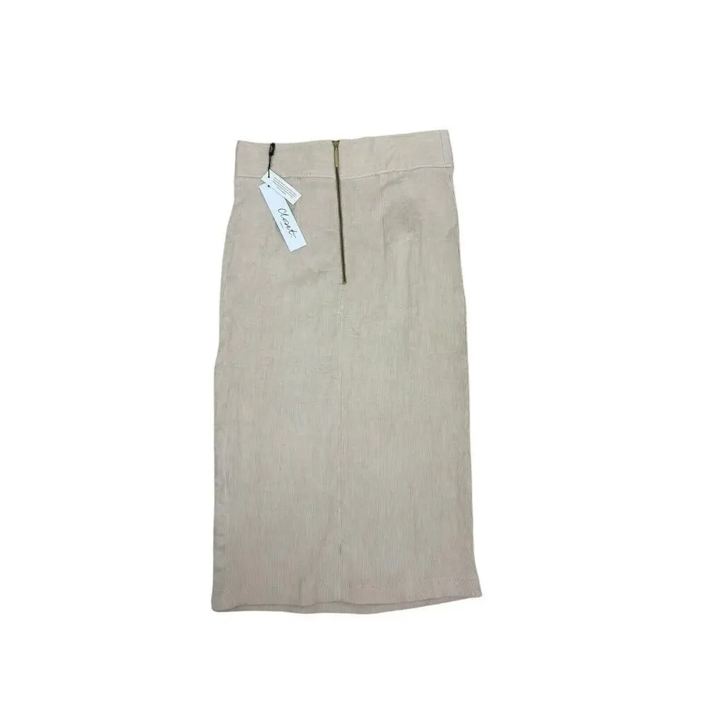 Closet London Skirt Womens‎ Size 4 Cream Ribbed Bodycon Minimalist Pencil NWT